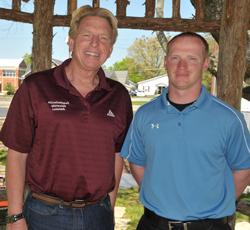 Jordan Alves talks with his mentor Dr. Ted Taylor at the Turner Log Cabin Park. (Campbellsville University Photo by  Joan C. McKinney)